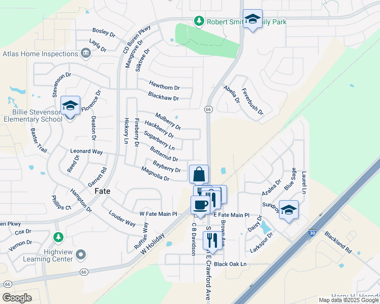 map of restaurants, bars, coffee shops, grocery stores, and more near 509 Maplewood Drive in Rockwall