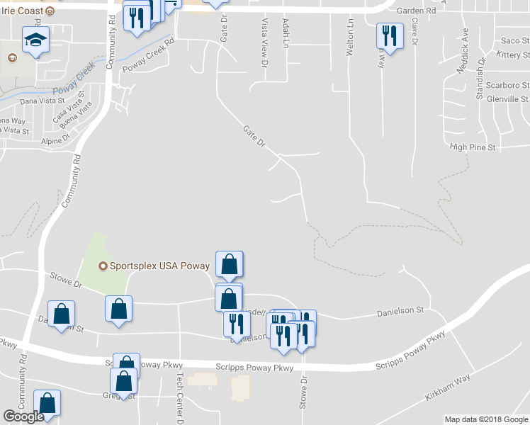 map of restaurants, bars, coffee shops, grocery stores, and more near 13735 Paseo Bonita in Poway