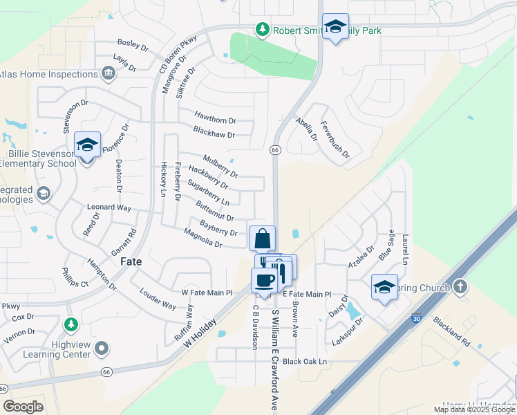 map of restaurants, bars, coffee shops, grocery stores, and more near 508 Maplewood Drive in Rockwall
