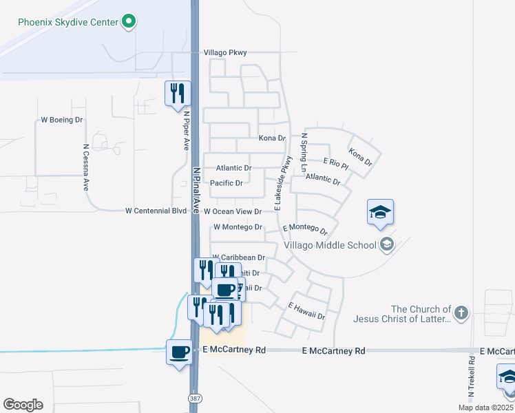 map of restaurants, bars, coffee shops, grocery stores, and more near 3010 Majestic Court in Casa Grande