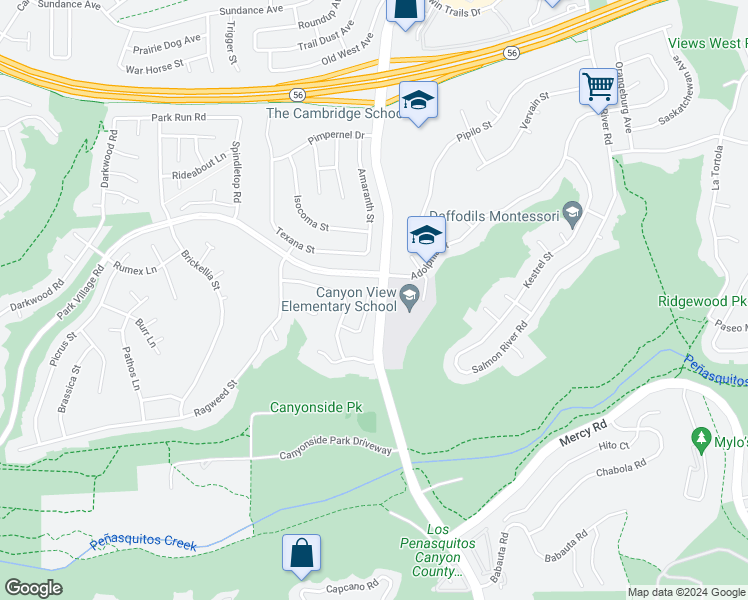 map of restaurants, bars, coffee shops, grocery stores, and more near 12675 Buckwheat Court in San Diego