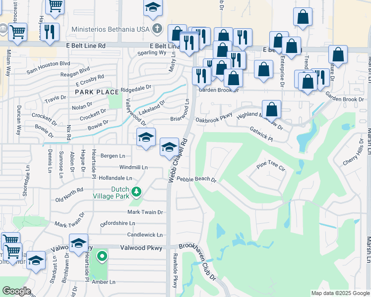 map of restaurants, bars, coffee shops, grocery stores, and more near 14611 Southern Pines Drive in Farmers Branch