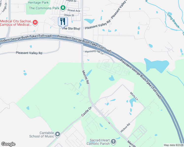 map of restaurants, bars, coffee shops, grocery stores, and more near 9850 Merritt Road in Rowlett