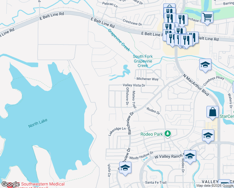 map of restaurants, bars, coffee shops, grocery stores, and more near 10334 Sandbar Dr in Irving