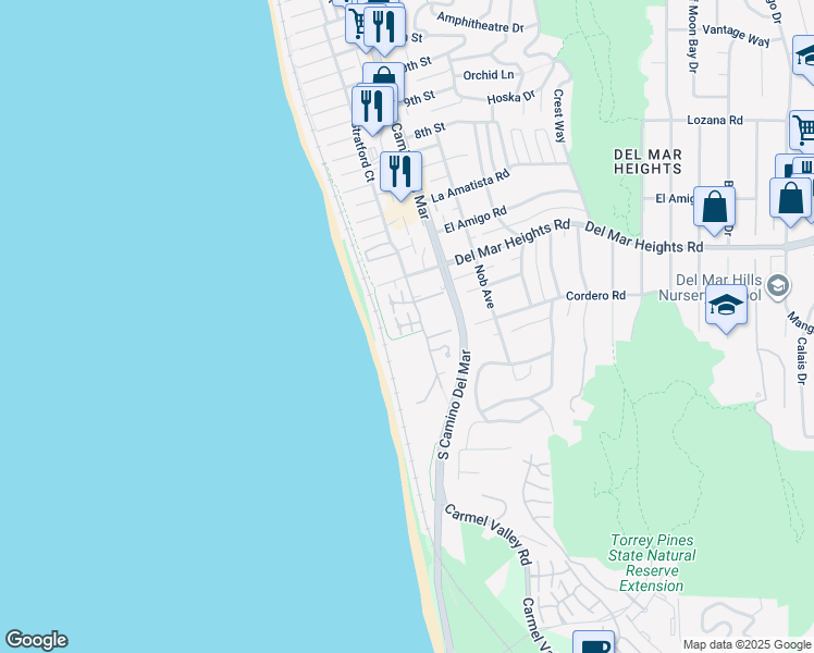 map of restaurants, bars, coffee shops, grocery stores, and more near 288 Dolphin Cove Court in Del Mar