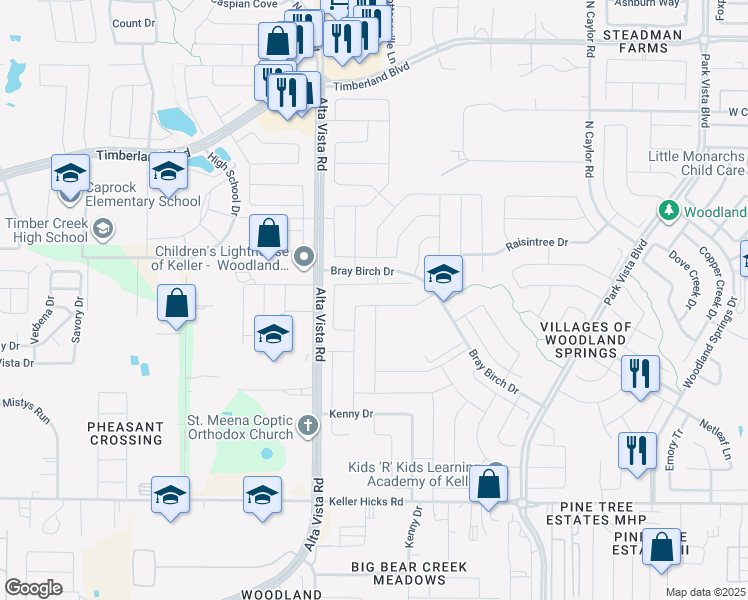 map of restaurants, bars, coffee shops, grocery stores, and more near 11913 Vienna Apple Road in Fort Worth