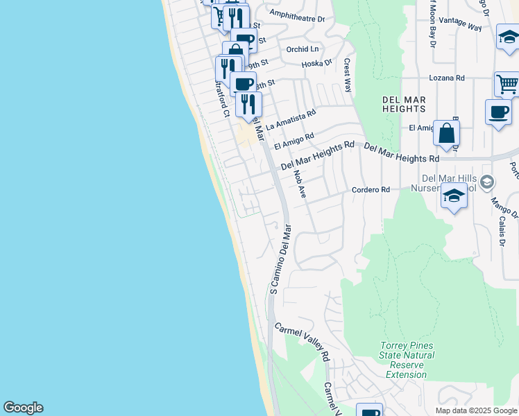 map of restaurants, bars, coffee shops, grocery stores, and more near 242 Dolphin Cove Court in Del Mar