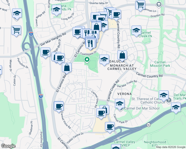 map of restaurants, bars, coffee shops, grocery stores, and more near 3850 Elijah Court in San Diego