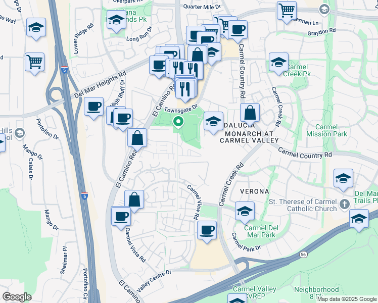 map of restaurants, bars, coffee shops, grocery stores, and more near 3825 Elijah Court in San Diego