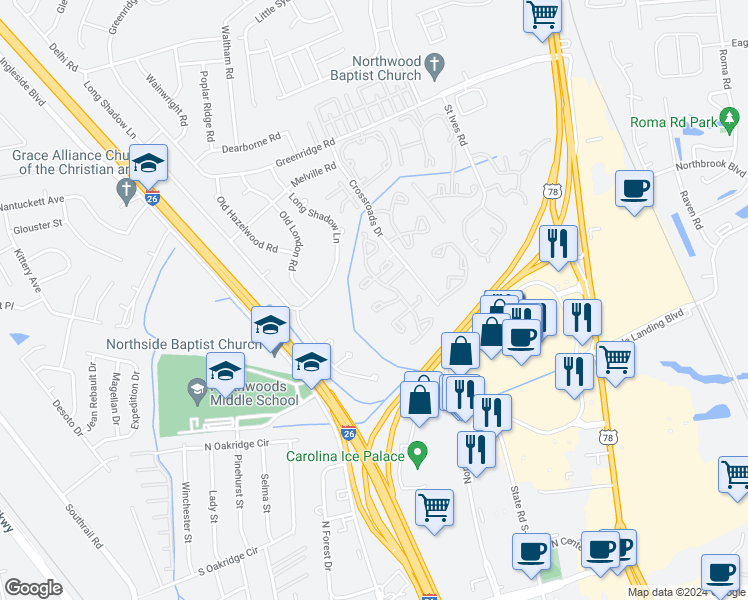 map of restaurants, bars, coffee shops, grocery stores, and more near 8065 Shadow Oak Drive in Charleston