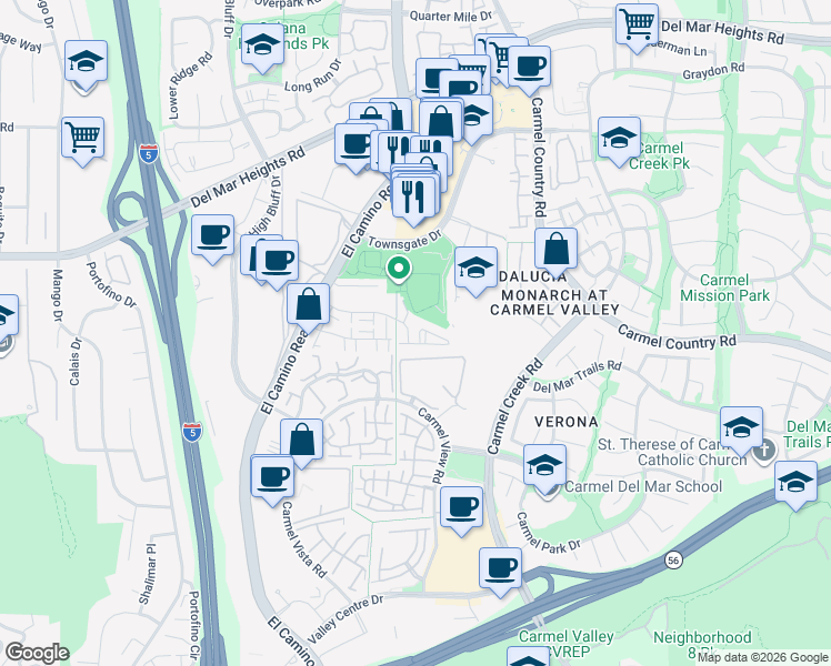 map of restaurants, bars, coffee shops, grocery stores, and more near 3825 Elijah Court in San Diego