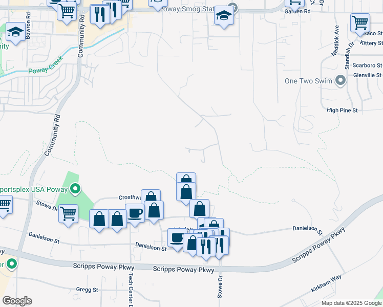 map of restaurants, bars, coffee shops, grocery stores, and more near 13735 Paseo Bonita in Poway