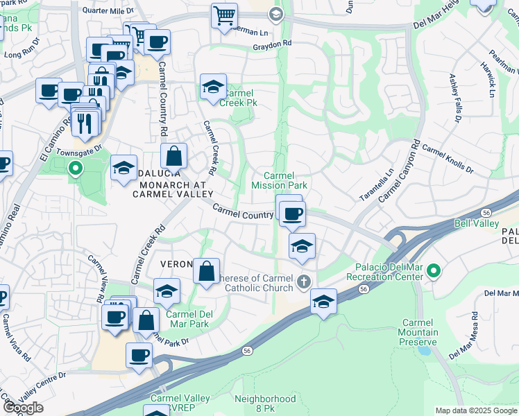 map of restaurants, bars, coffee shops, grocery stores, and more near 4421 Mistral Place in San Diego