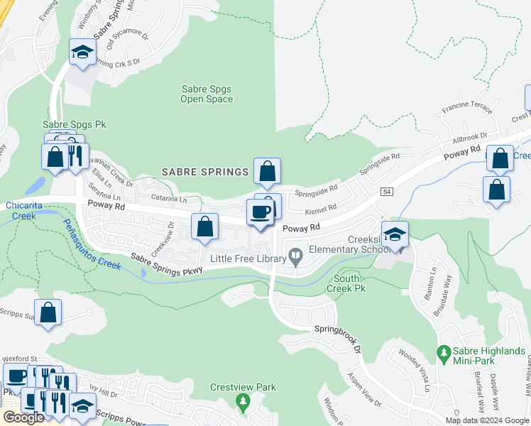 map of restaurants, bars, coffee shops, grocery stores, and more near in San Diego