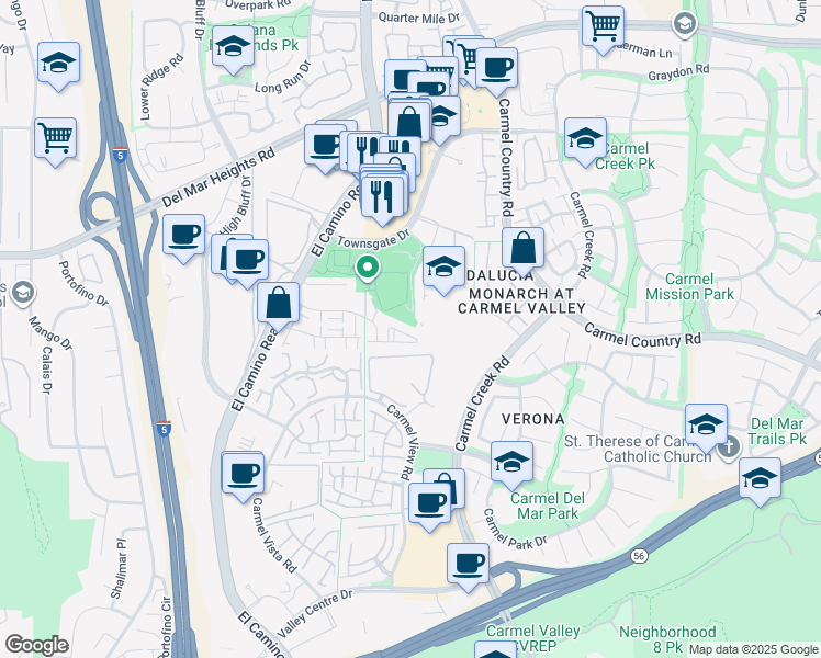 map of restaurants, bars, coffee shops, grocery stores, and more near 3850 Elijah Court in San Diego