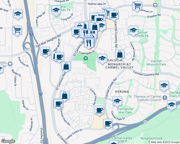 map of restaurants, bars, coffee shops, grocery stores, and more near 3825 Elijah Court in San Diego