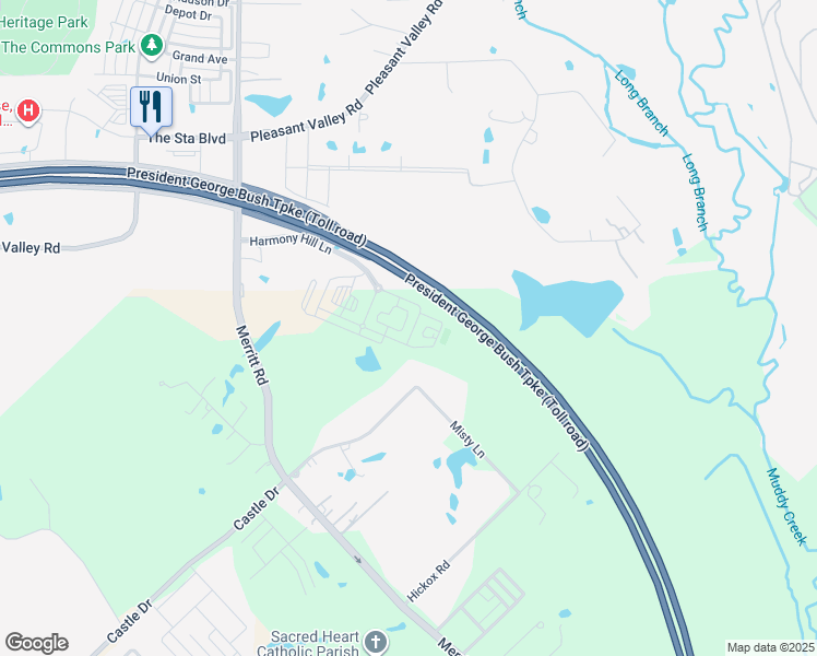 map of restaurants, bars, coffee shops, grocery stores, and more near 11010 Harmony Hill Lane in Rowlett