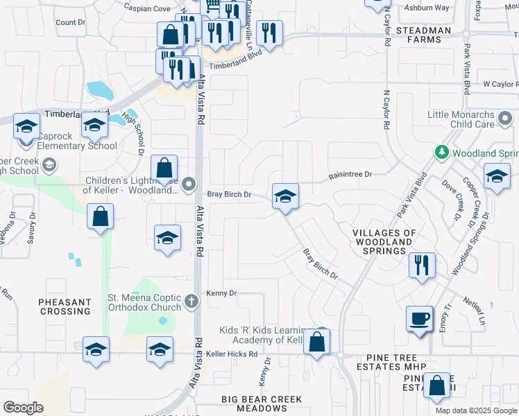 map of restaurants, bars, coffee shops, grocery stores, and more near 11933 Vienna Apple Road in Fort Worth