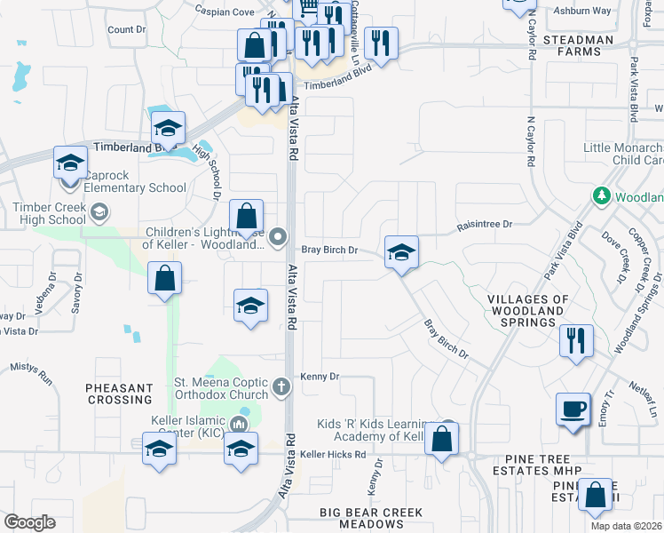 map of restaurants, bars, coffee shops, grocery stores, and more near 11901 Vienna Apple Road in Fort Worth