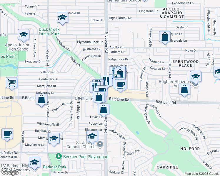 map of restaurants, bars, coffee shops, grocery stores, and more near in Richardson