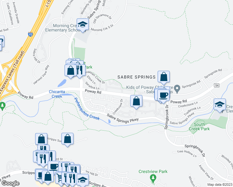 map of restaurants, bars, coffee shops, grocery stores, and more near County Highway S4 in San Diego