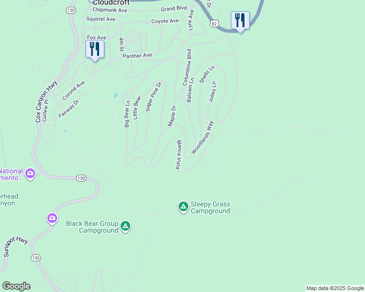 map of restaurants, bars, coffee shops, grocery stores, and more near 1087 Blanca Vista Way in Mayhill