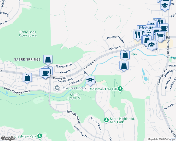 map of restaurants, bars, coffee shops, grocery stores, and more near 12481 Springhurst Drive in San Diego