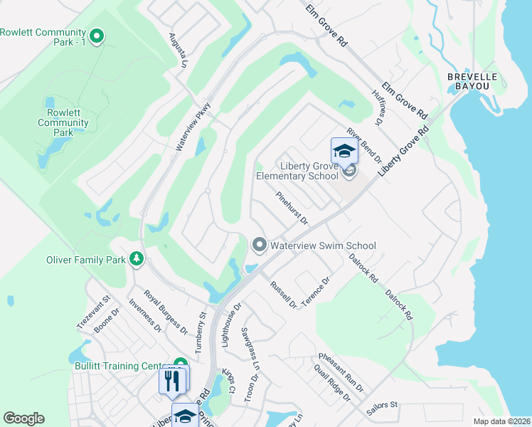 map of restaurants, bars, coffee shops, grocery stores, and more near 9601 Peach Tree Lane in Rowlett