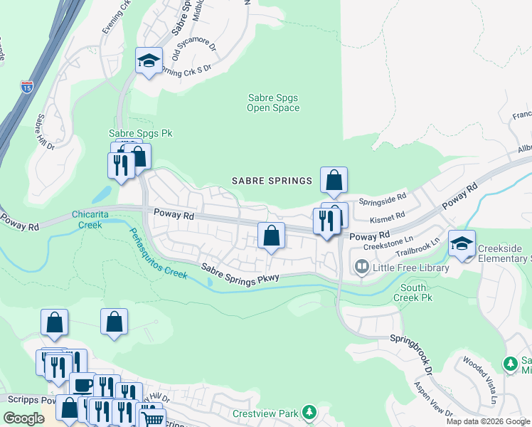 map of restaurants, bars, coffee shops, grocery stores, and more near 11192 Catarina Lane in San Diego