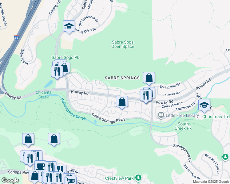 map of restaurants, bars, coffee shops, grocery stores, and more near 11163 Catarina Lane in San Diego