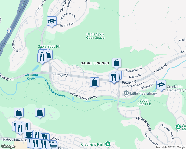map of restaurants, bars, coffee shops, grocery stores, and more near 11192 Catarina Lane in San Diego
