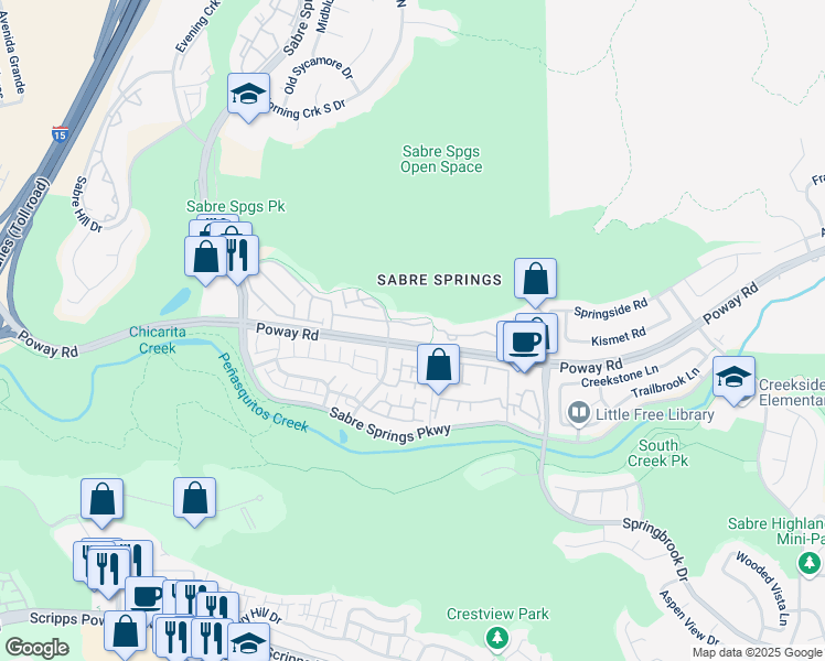 map of restaurants, bars, coffee shops, grocery stores, and more near 11170 Catarina Lane in San Diego