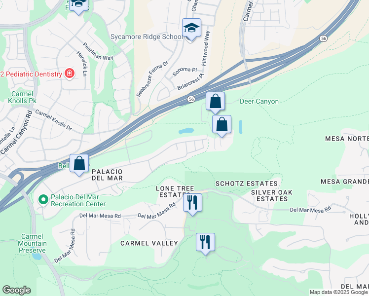 map of restaurants, bars, coffee shops, grocery stores, and more near 5528 Caminito Vista Lujo in San Diego