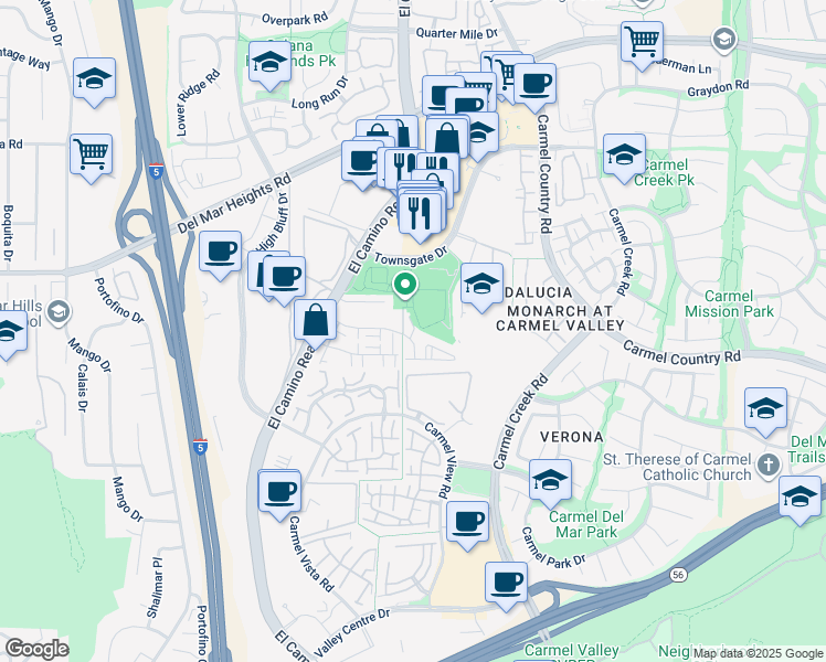 map of restaurants, bars, coffee shops, grocery stores, and more near 3820 Elijah Court in San Diego