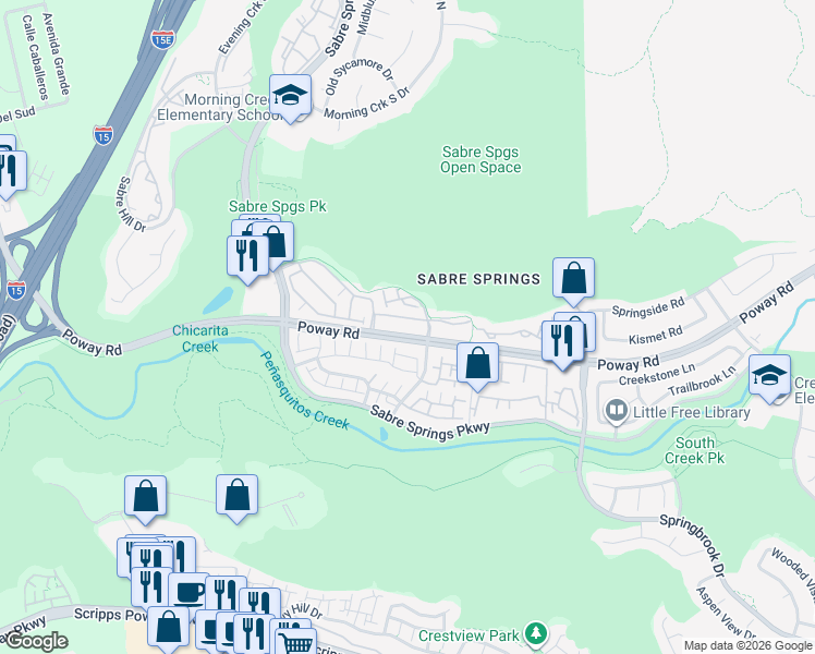 map of restaurants, bars, coffee shops, grocery stores, and more near 11063 Catarina Lane in San Diego