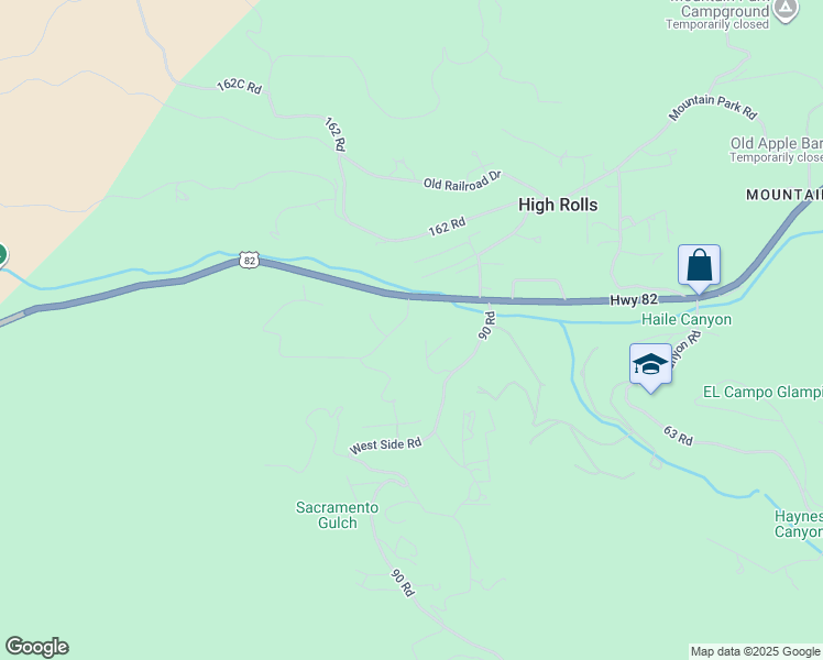 map of restaurants, bars, coffee shops, grocery stores, and more near 7 Mogollon Trail in High Rolls