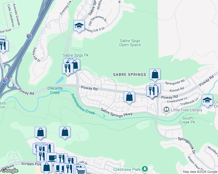 map of restaurants, bars, coffee shops, grocery stores, and more near 11035 Catarina Lane in San Diego