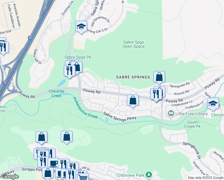 map of restaurants, bars, coffee shops, grocery stores, and more near 11007 Catarina Lane in San Diego