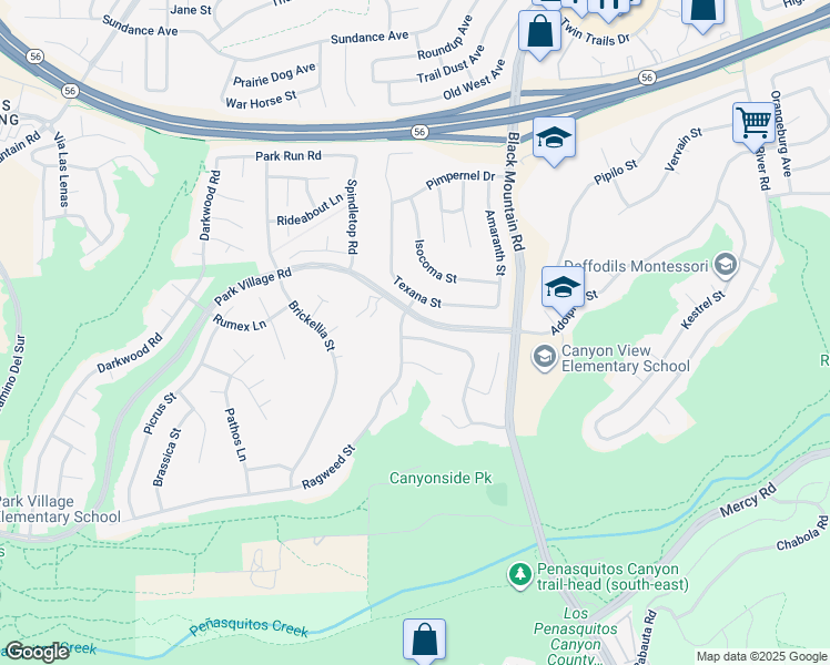 map of restaurants, bars, coffee shops, grocery stores, and more near 9012 Buckwheat Street in San Diego