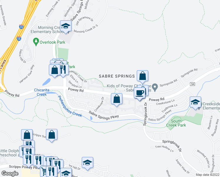 map of restaurants, bars, coffee shops, grocery stores, and more near 11136 Catarina Ln in San Diego
