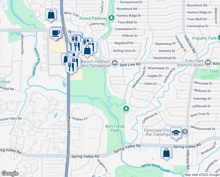 map of restaurants, bars, coffee shops, grocery stores, and more near 6507 Westgate Drive in Dallas