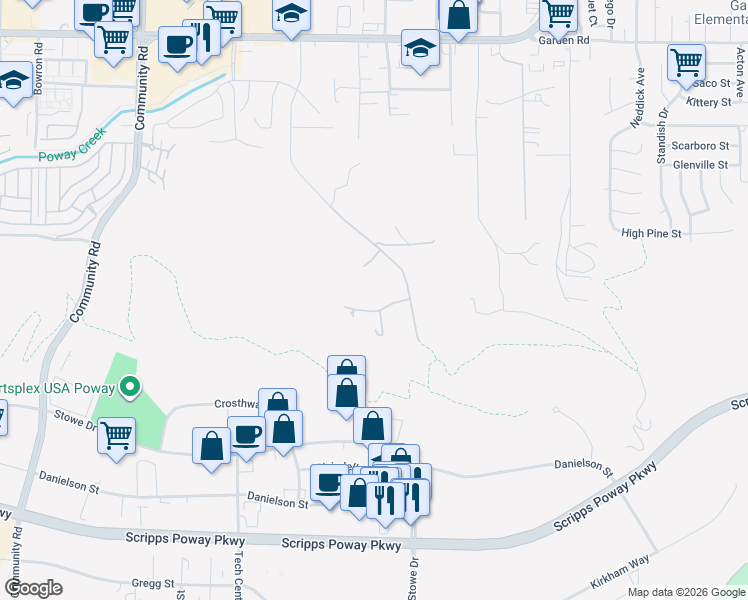 map of restaurants, bars, coffee shops, grocery stores, and more near 13746 Paseo Bonita in Poway