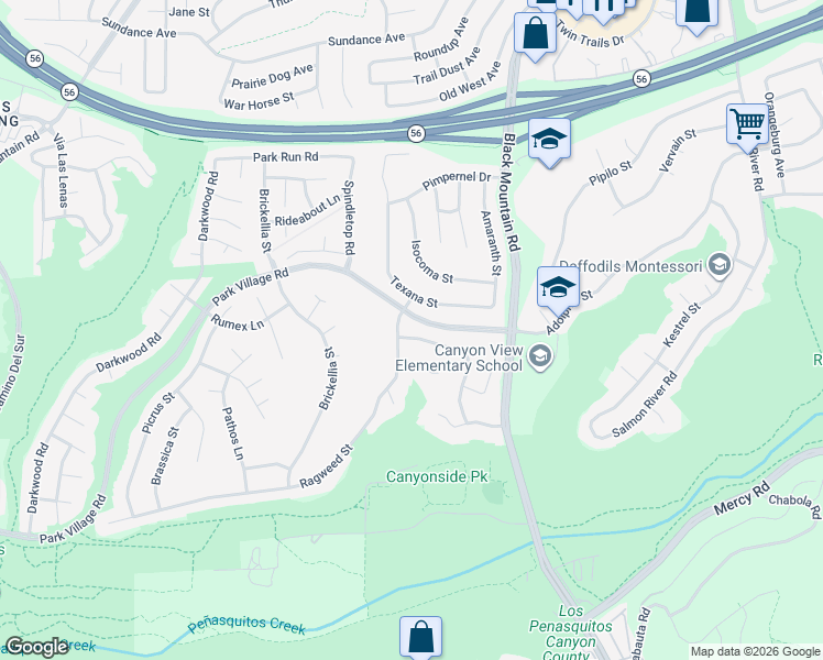 map of restaurants, bars, coffee shops, grocery stores, and more near 9012 Buckwheat Street in San Diego