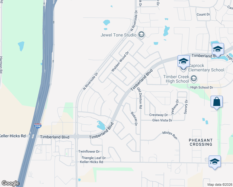map of restaurants, bars, coffee shops, grocery stores, and more near 2721 Mountain Lion Drive in Fort Worth