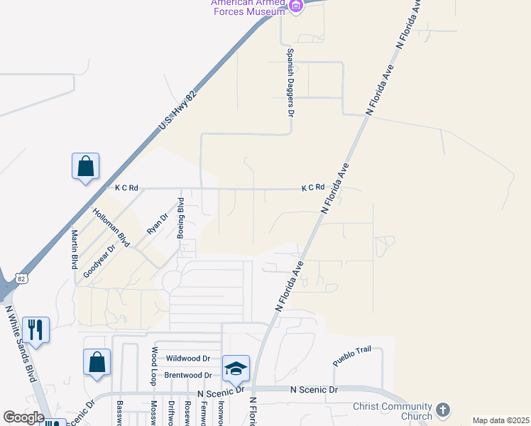 map of restaurants, bars, coffee shops, grocery stores, and more near 4225 North Florida Avenue in Alamogordo