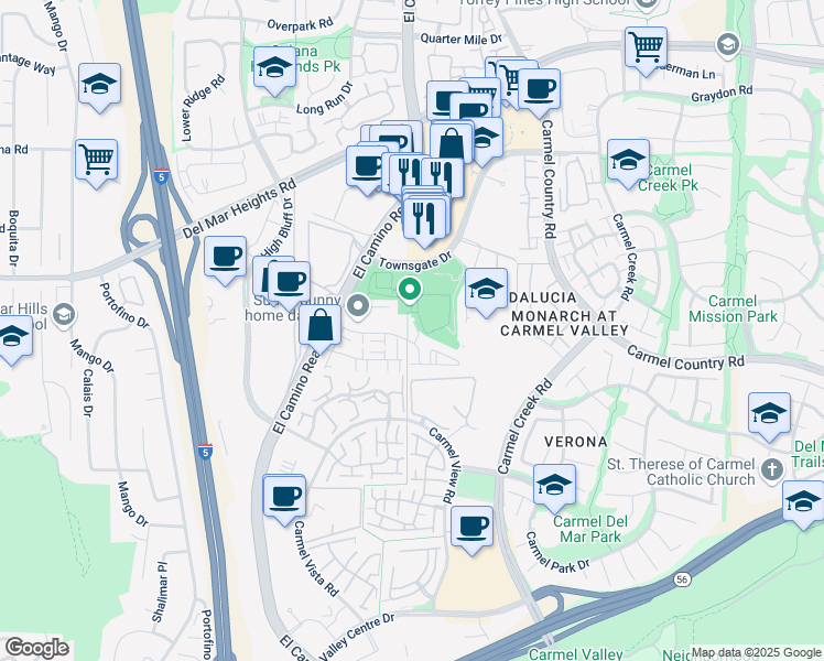 map of restaurants, bars, coffee shops, grocery stores, and more near 3820 Elijah Court in San Diego