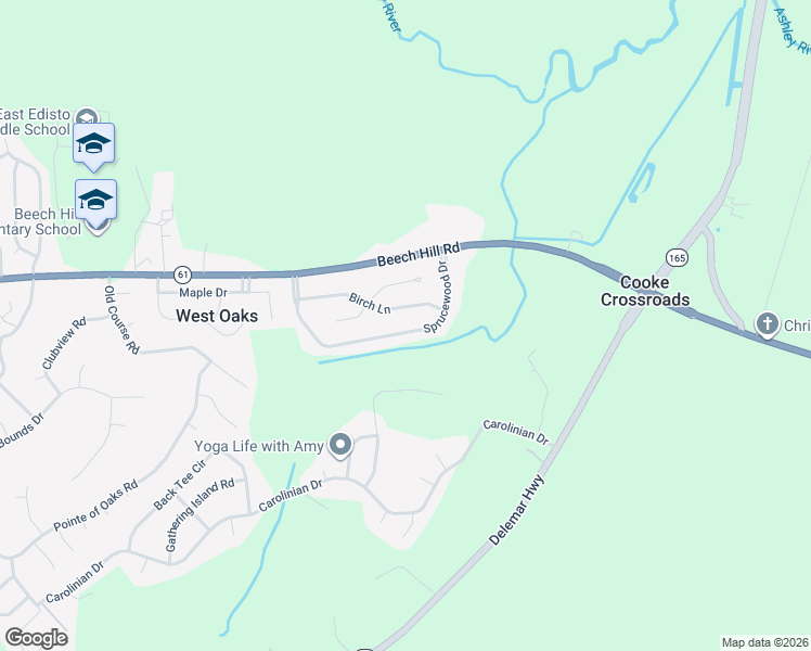 map of restaurants, bars, coffee shops, grocery stores, and more near 112 Birch Lane in Summerville
