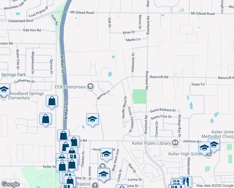 map of restaurants, bars, coffee shops, grocery stores, and more near 920 Gentle Wind Drive in Keller