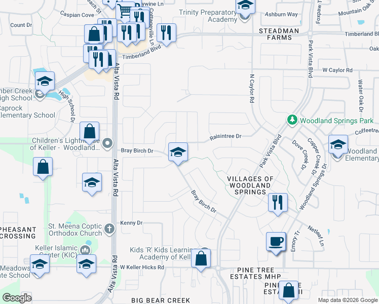 map of restaurants, bars, coffee shops, grocery stores, and more near 12032 Vienna Apple Road in Fort Worth