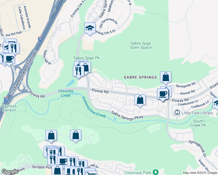 map of restaurants, bars, coffee shops, grocery stores, and more near 10964 Serafina Lane in San Diego